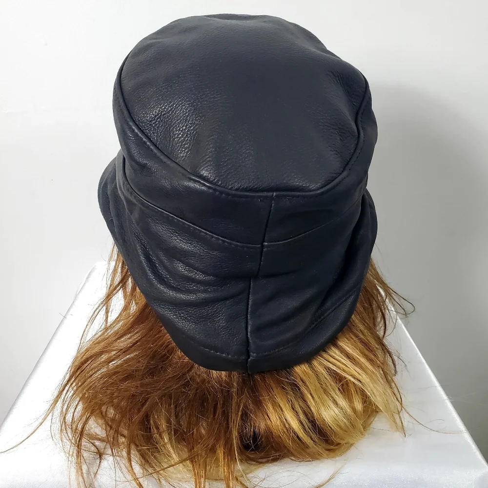 Vintage Black Leather Bucket Hat - Picture 4 of 7